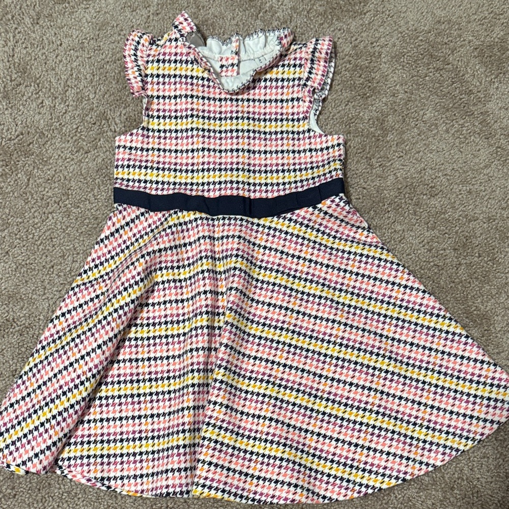 Janie and Jack Pink, Yellow, Navy Houndstooth Fit-and-Flare Dress